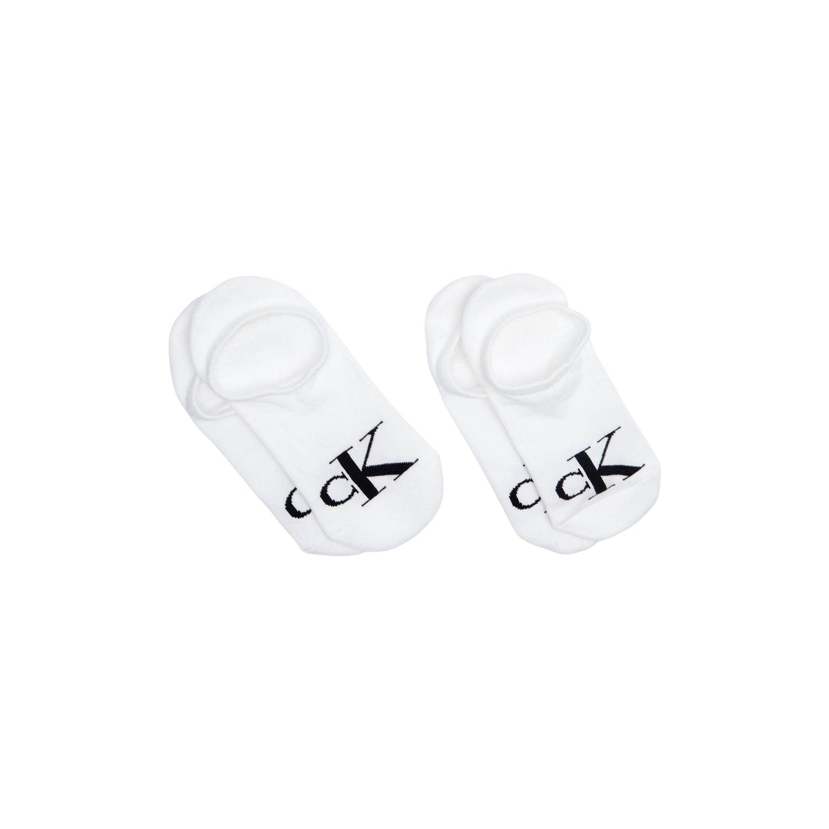 Pack 2 Paia Calzini Footie Calvin Klein Jeans; Bianco. 80% Cotone, 20% Fibre tecniche. Taglio High Cut anti-sfregamento, logo CK a contrasto, vestibilità stretch e traspirante. Vista frontale