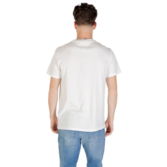 Tommy Hilfiger Jeans T-Shirt Uomo Beige Stampa Maniche Corte Scollo Tondo Cotone Organico 100% DM0DM21577