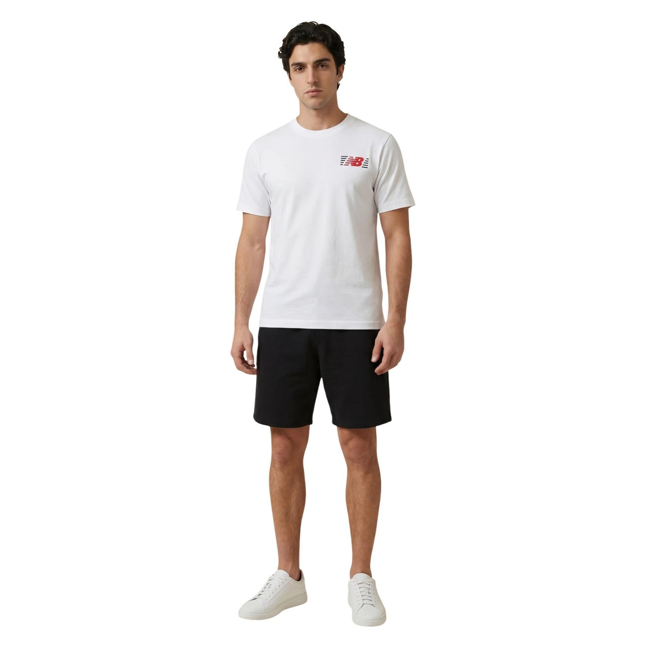 New Balance T-Shirt NB LINES bianca maniche corte Uomo vista frontale Figure intera