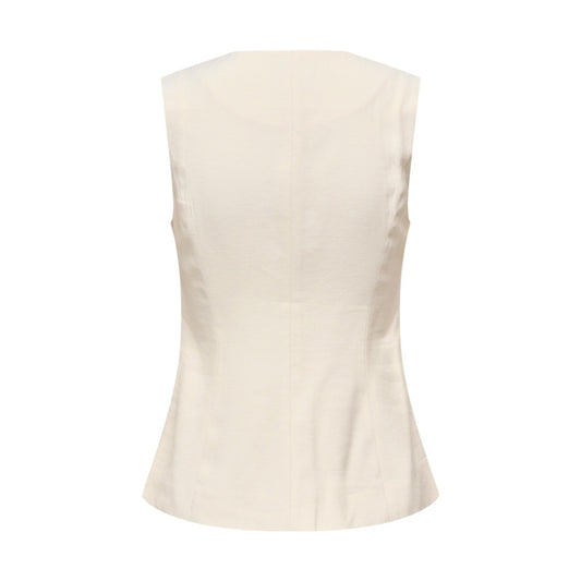 Gilet Only Onltila Life; 88% viscosa, 12% poliestere. Chiusura 3 bottoni, senza colletto, taglio sartoriale fluido. Capo versatile per ufficio e tempo libero, leggero e traspirante. Colore panna vista posteriore