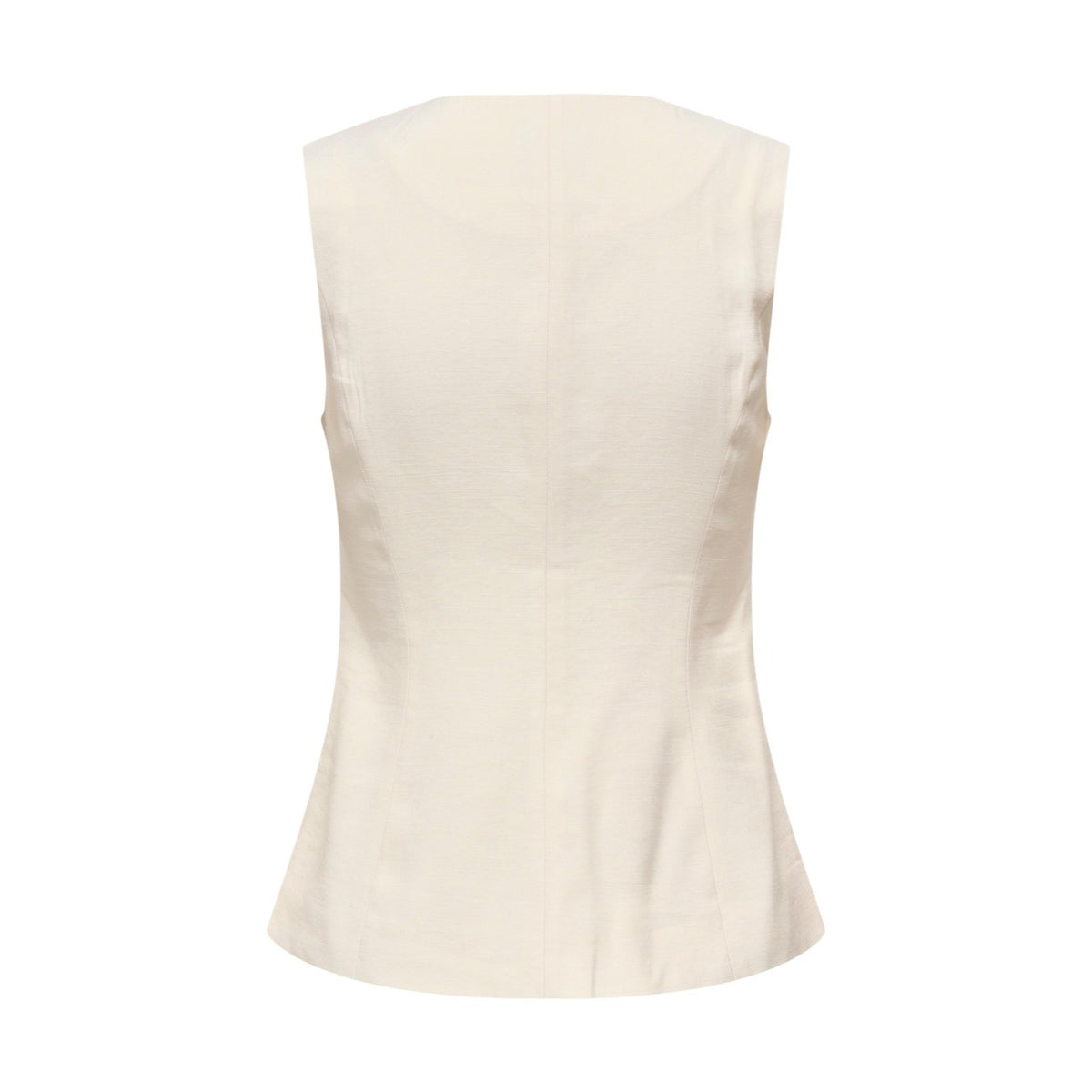 Gilet Only Onltila Life; 88% viscosa, 12% poliestere. Chiusura 3 bottoni, senza colletto, taglio sartoriale fluido. Capo versatile per ufficio e tempo libero, leggero e traspirante. Colore panna vista posteriore
