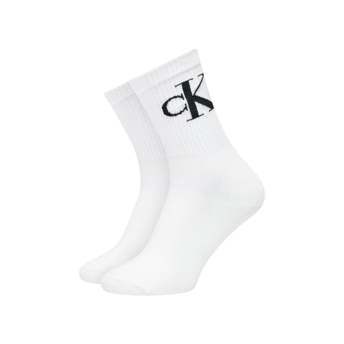 Pack 2 paia calze Bianco donna Calvin Klein Jeans, 68% cotone con finitura elasticizzata e logo monogramma; vestibilità morbida e resistente per l'uso quotidiano. Vista frontale