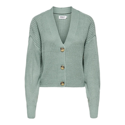 Cardigan Only donna verde Chinois Green 15211521. Maglione cardigan verde con scollo a V, bottoni frontali, spalle calate e finiture a coste, maglia donna morbida e comoda Autunno/Inverno Only.