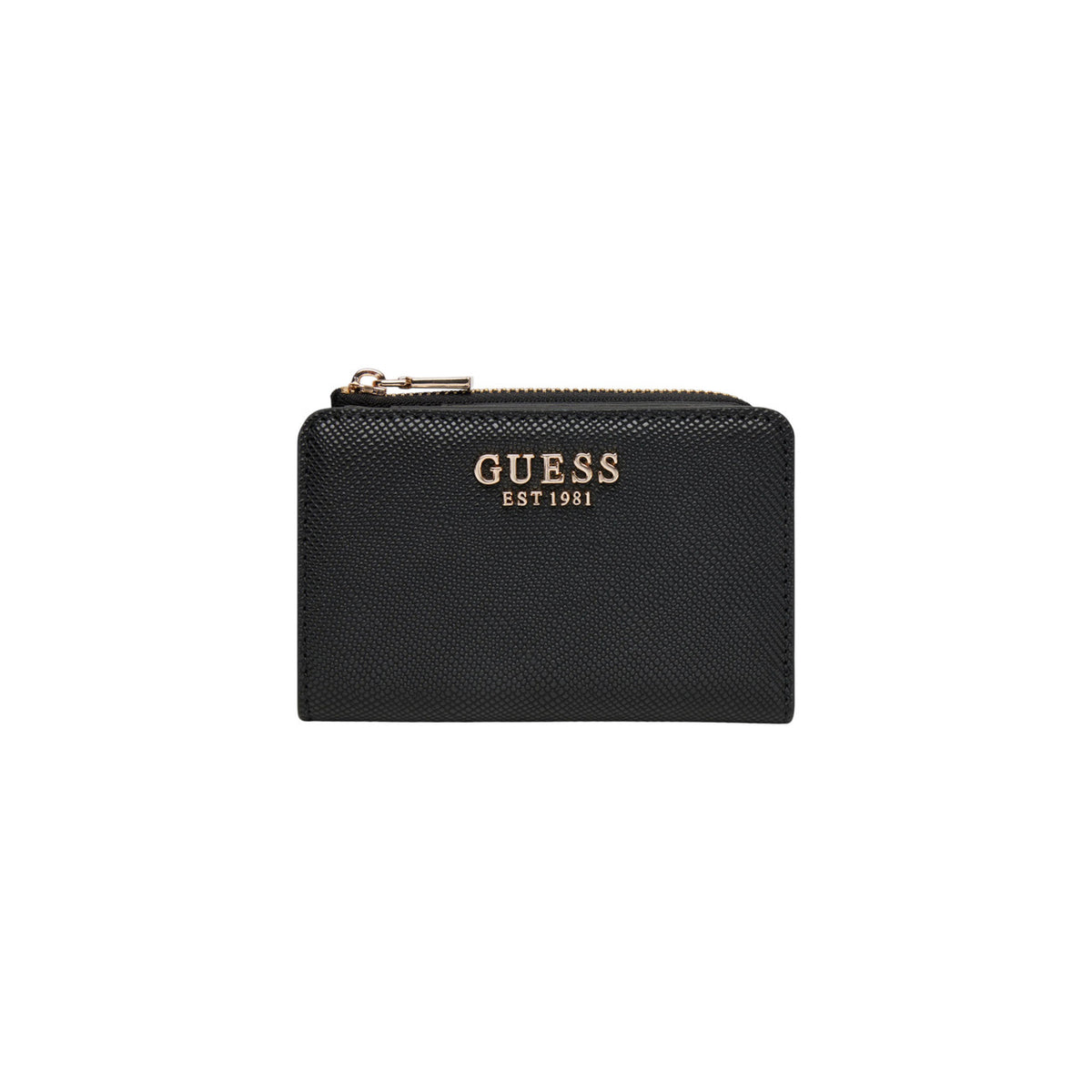 Portafoglio Guess donna nero con cerniera zip logo 100% poliuretano - vista frontale