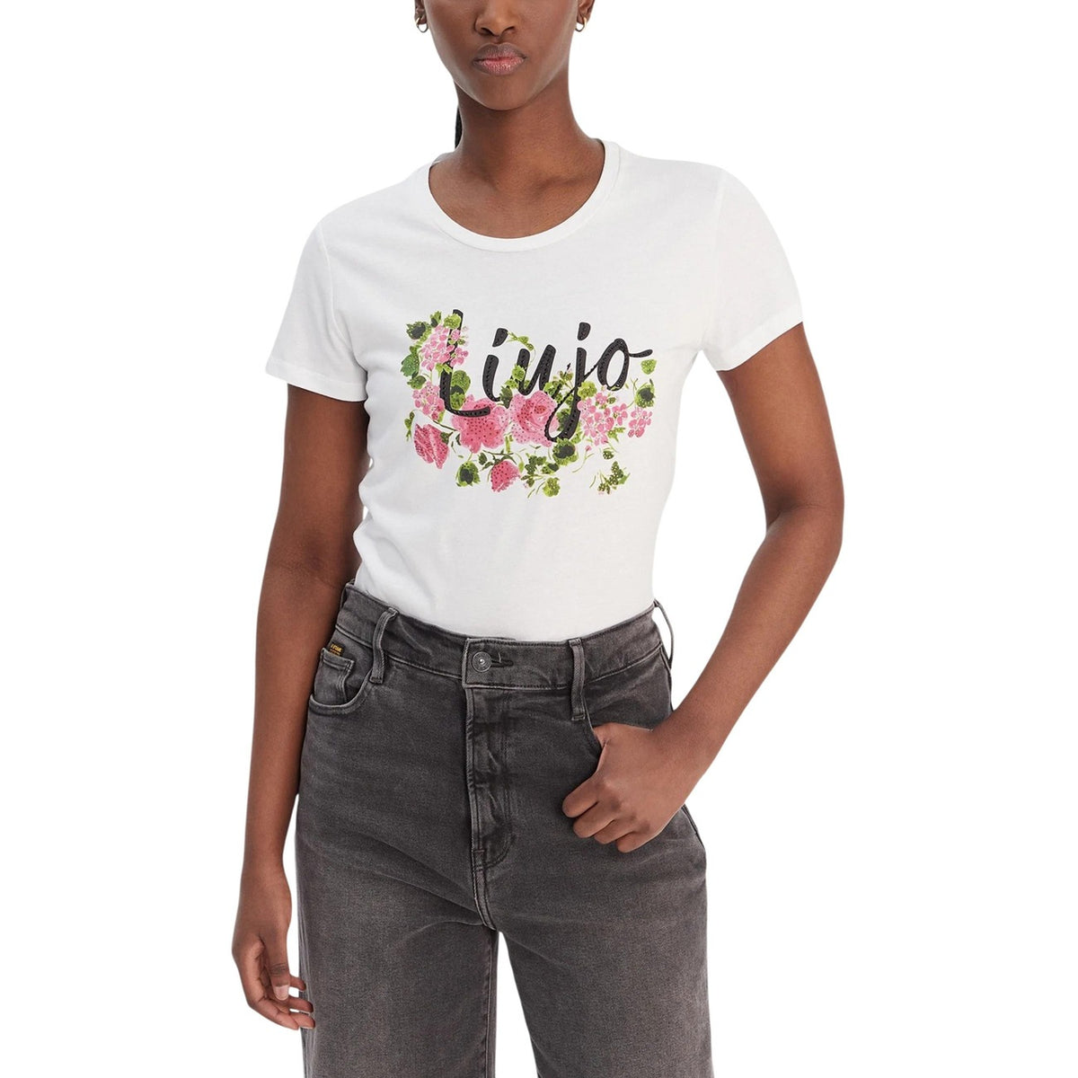 T-shirt Liu Jo donna bianca con stampa logo maniche corte scollo rotondo 100% cotone - vista frontale