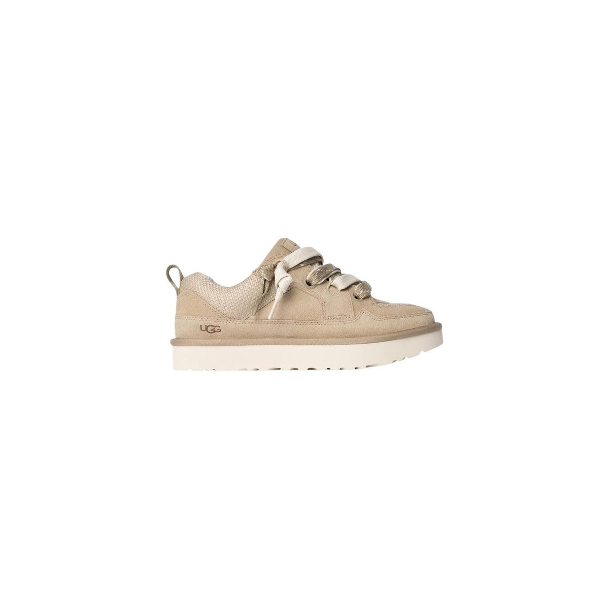 Sneakers Ugg donna beige con lacci scarpe basse sportive 100% camoscio - vista laterale