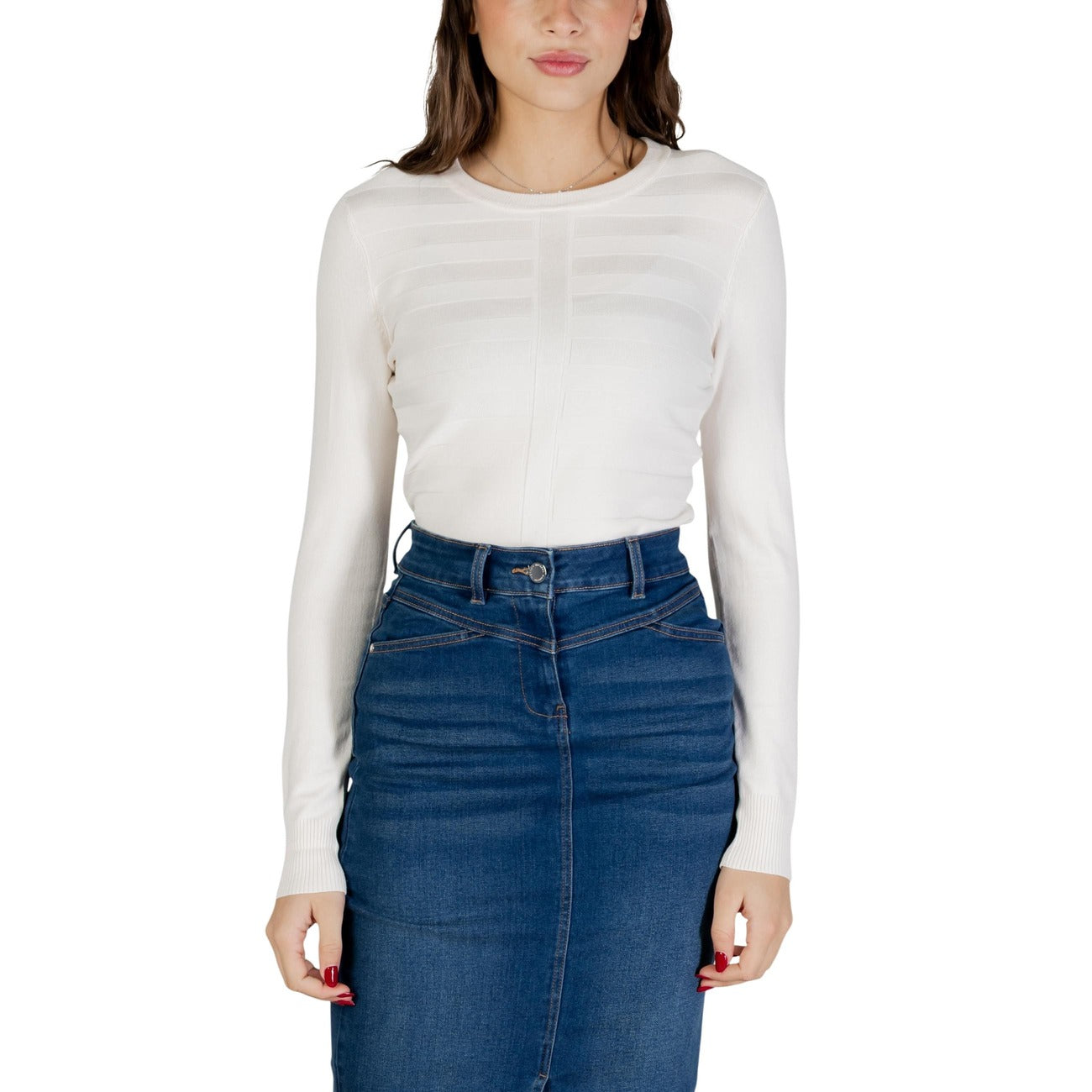 Maglia Morgan De Toi donna bianca manica lunga scollo tondo 77% viscosa 23% altre fibre - vista frontale