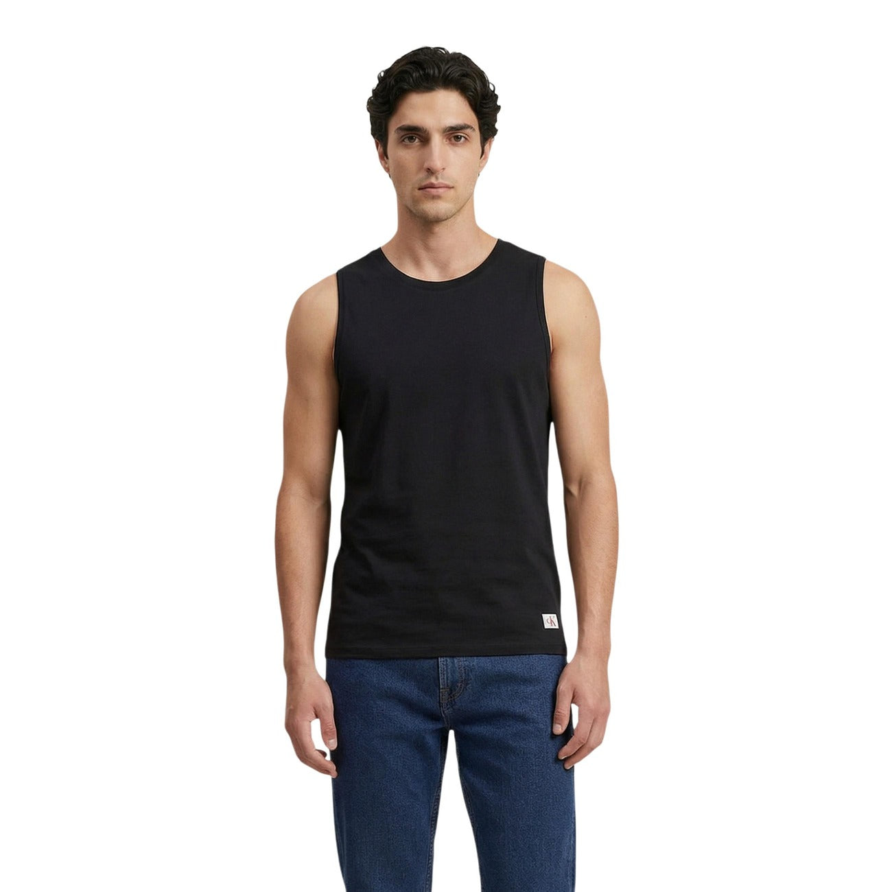 Calvin Klein Jeans Canotta nera In Cotone Muscle Uomo. Scollo tondo. Vista frontale