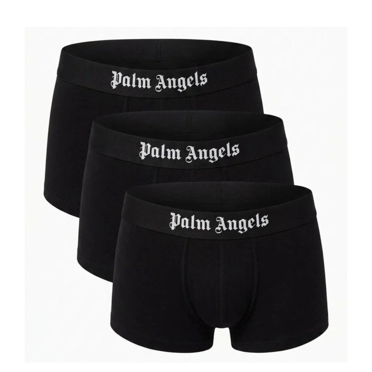 Boxer Uomo Palm Angels (Pack da 3); Nero. Vita logata gotica, cotone stretch, vestibilità aderente. Comfort premium e stile iconico per l'uso quotidiano.