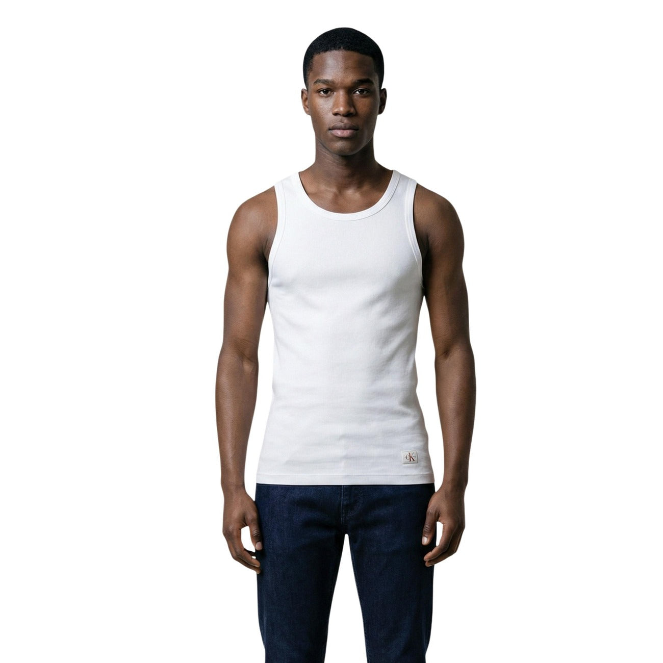Calvin Klein Jeans Canotta bianca a costine Uomo. Composta da 94% cotone 6% elastan. Scollo tondo vista frontale