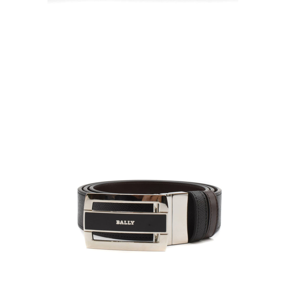 Cintura Fabazia Uomo Bally Nero 100% Pelle. Fibbia con logo. Vista frontale