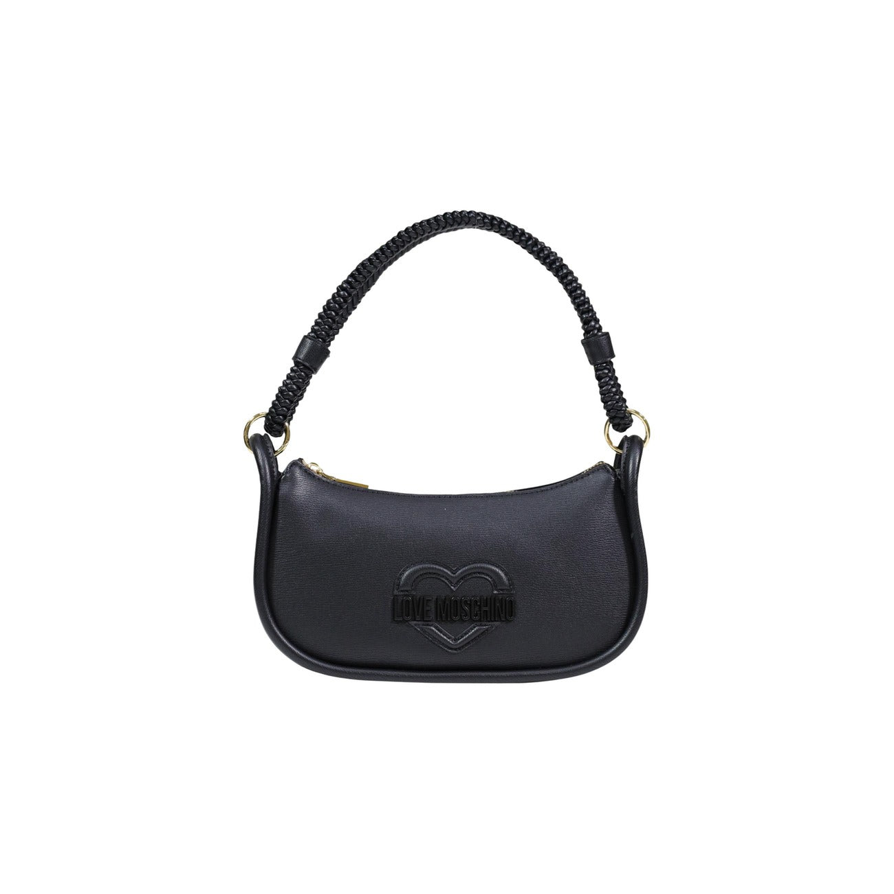 Borsa Love Moschino donna beige a tracolla modello JC4098PP1. Borsetta piccola a spalla colore nero con manico a treccia, struttura rigida, logo con cuore in rilievo sul davanti e zip, stile casual chic ed elegante.