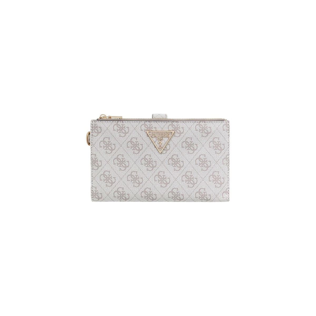 portafoglio Guess Laurel II Slg in similpelle color osso/beige con logo 4G e cinturino da polso rimovibile