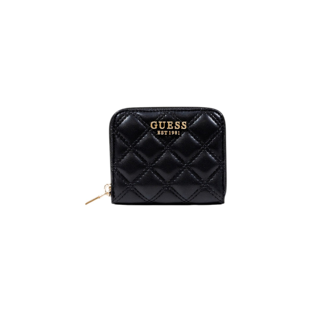 Portafoglio Guess donna nero con cerniera zip around logo 100% poliuretano - vista frontale