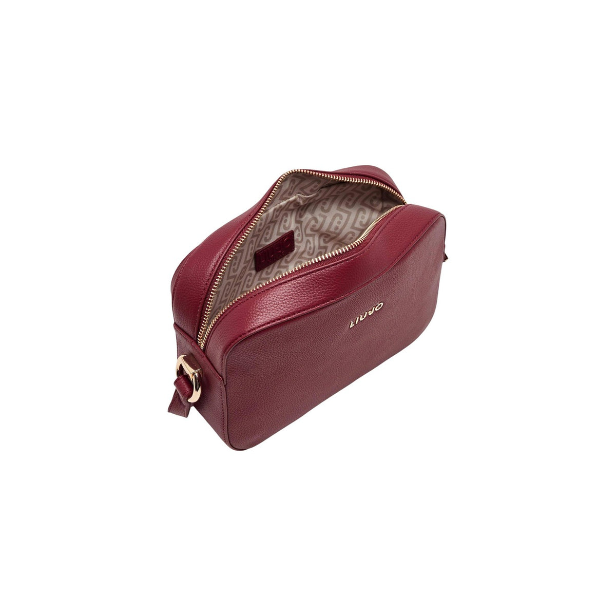 Borsa tracolla piccola Liu Jo marrone rosso nero AF6211 E1019. Tracollina da donna in ecopelle martellata con logo metallico oro, tracolla regolabile e chiusura zip, borsa casual chic 4 stagioni.