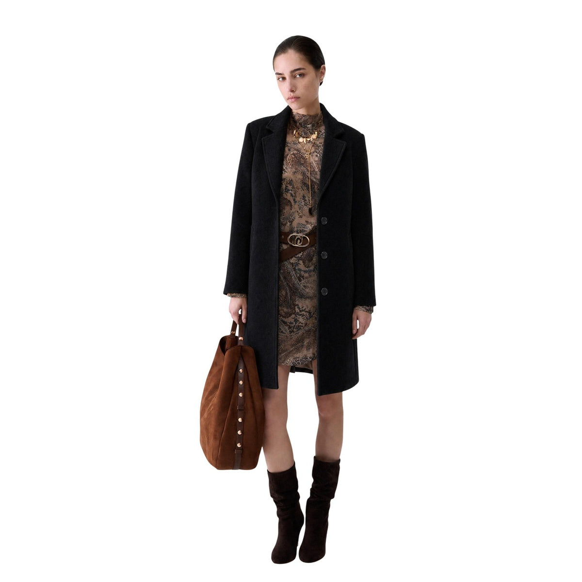 Cappotto nero donna misto lana Liu Jo COAT WF6412 T720A. Cappotto sartoriale nero a doppio petto sagomato con collo alto e bottoni metallici.