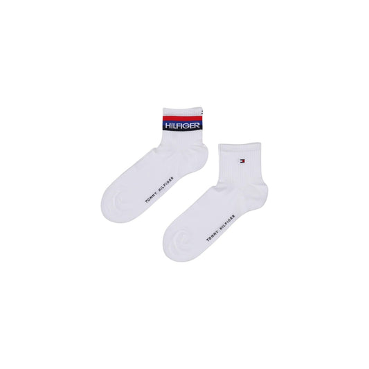 Calzini bianchi Tommy Hilfiger TH Men Quarter 2P Sport, misto cotone traspirante con logo ricamato e scritte distintive; pack da 2 paia con rinforzo su tallone e punta. Vista frontale Due paia