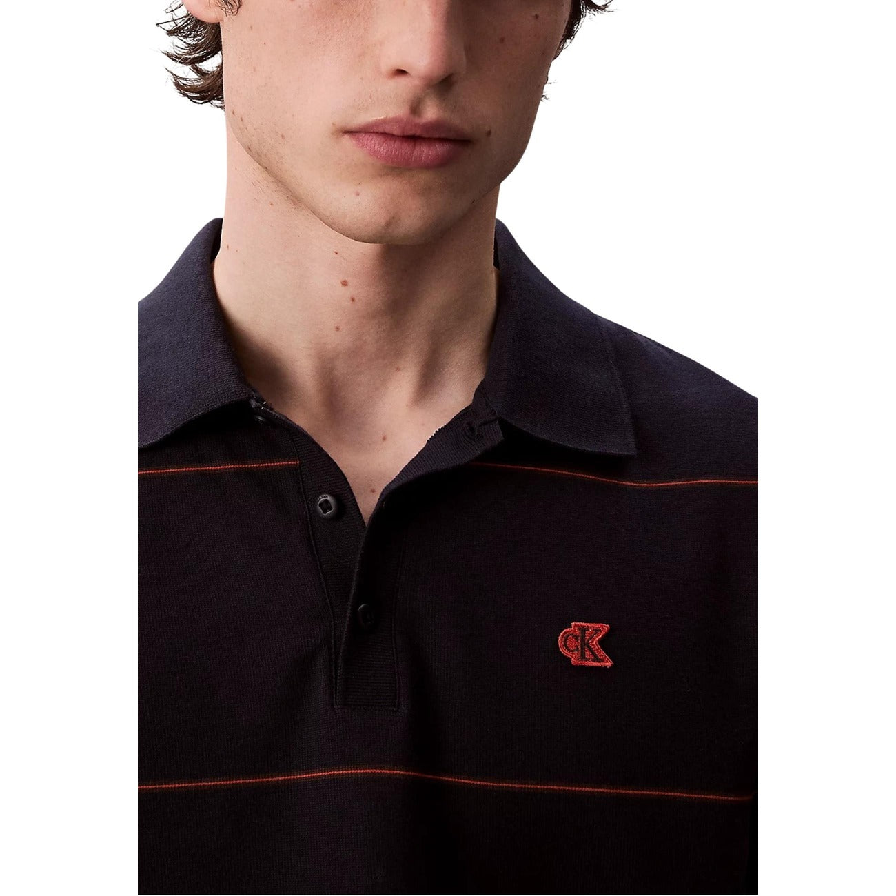 Calvin Klein Jeans Polo Uomo Blu Righe Bottoni Maniche Corte Scollo Tondo Colletto Classico - Polo Cotone