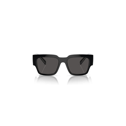 Occhiali da sole Dolce e Gabbana uomo squadrati neri modello 0DG6184 501/87 con lenti grigie. Occhiali da sole maschili geometrici in plastica lucida total black stile luxury fashion italiano. Frontale