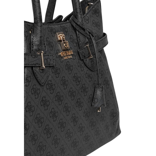 Borsa Guess Yesba Girlfriend Satchel Grigia; 100% Poliuretano. Stampa logo 4G, dettagli gold, multitasche. Borsa a mano e tracolla donna dallo stile raffinato. Dettaglio