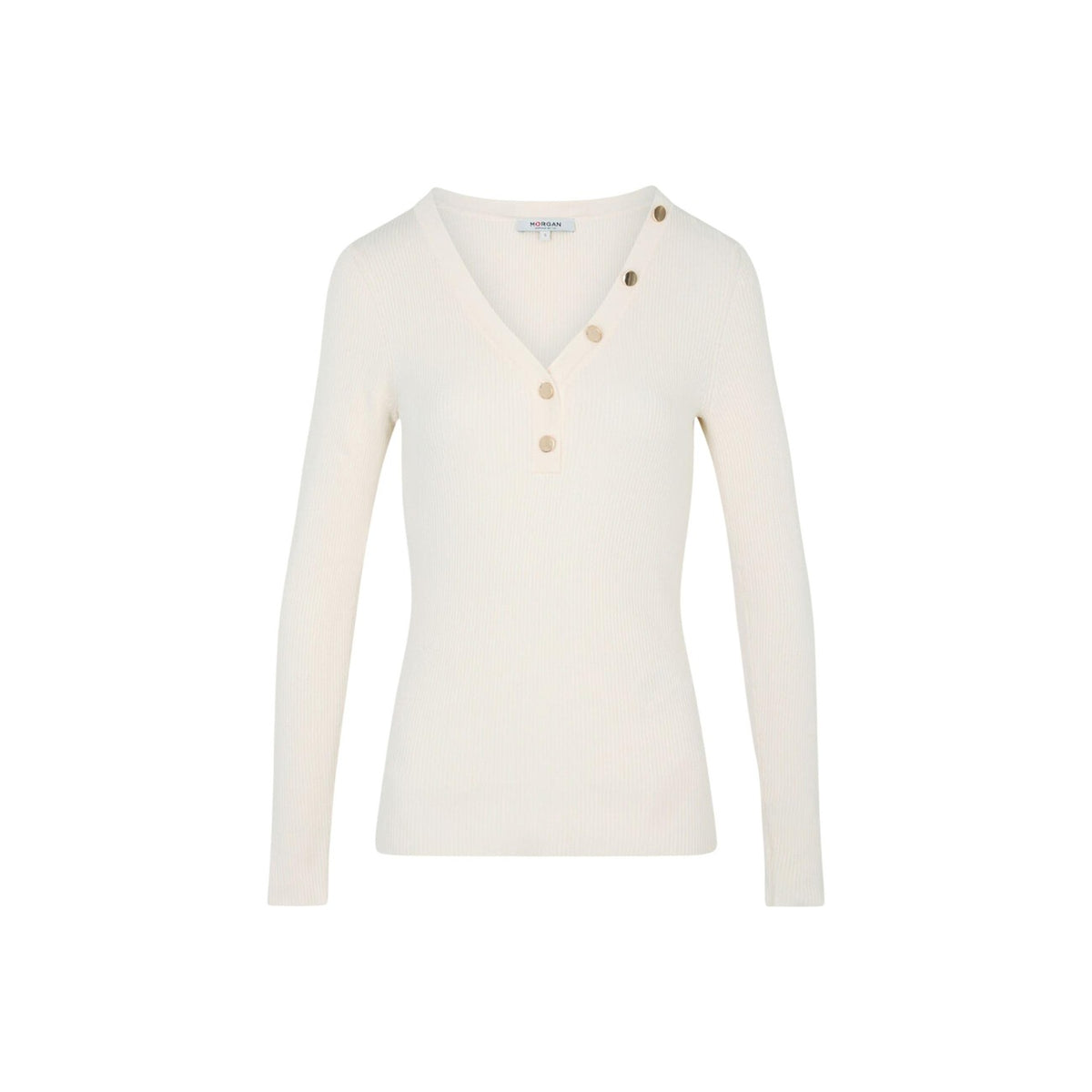 Maglione avorio donna Morgan De Toi 261-MBANBIN. Pullover aderente a maniche lunghe in 70% viscosa e 30% poliammide con scollo a V e bottoni chic per l'autunno/inverno.