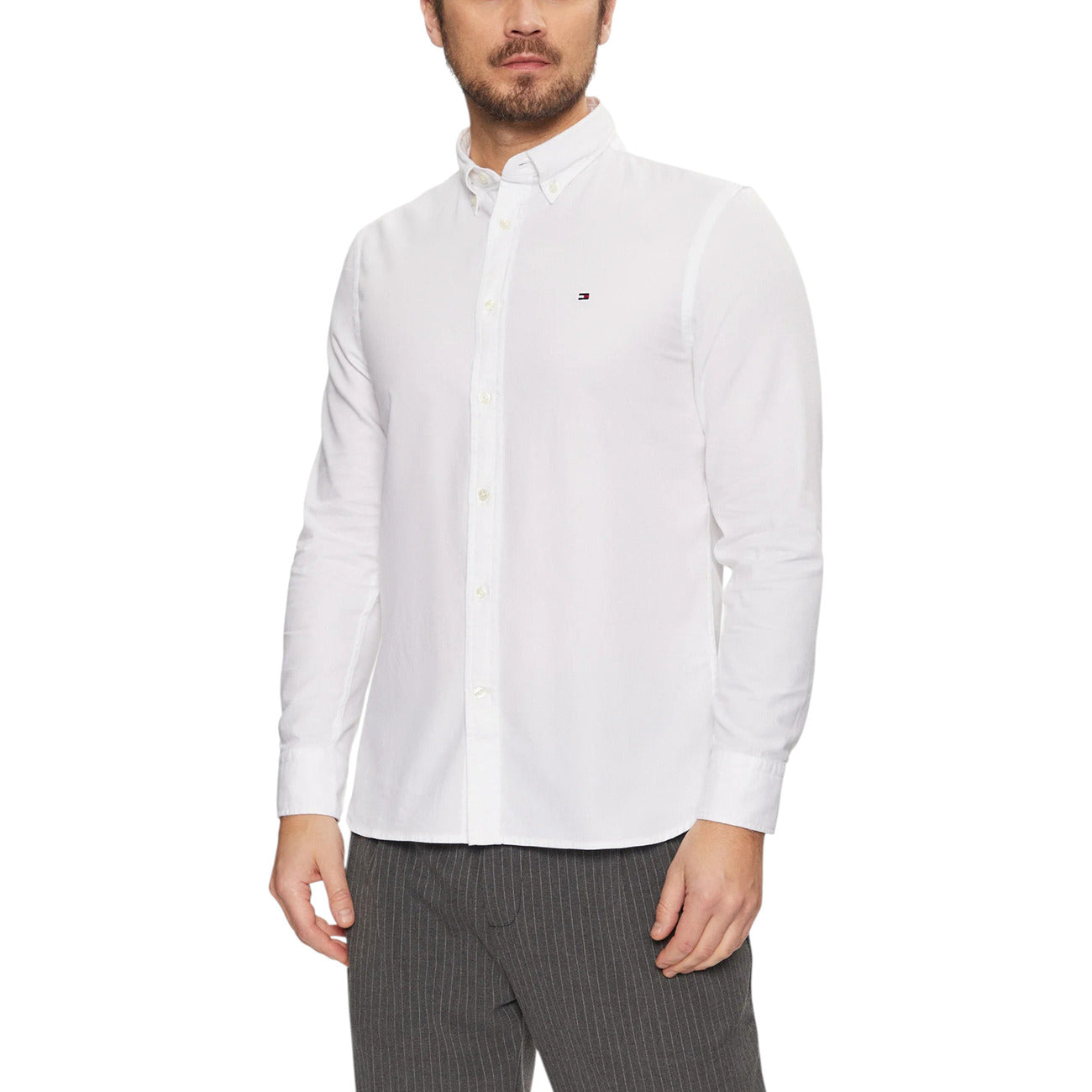 Tommy Hilfiger Camicia Uomo Blu con Bottoni Maniche Lunghe - Camicia Cotone Organico Colletto Classico