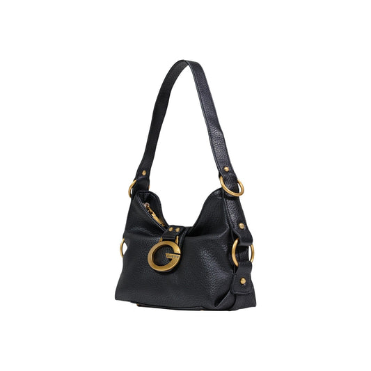 Borsa a spalla nera Guess camden in similpelle e Presenta una chiusura con cerniera lampo e una maxi fibbia metallica color oro con logo.
