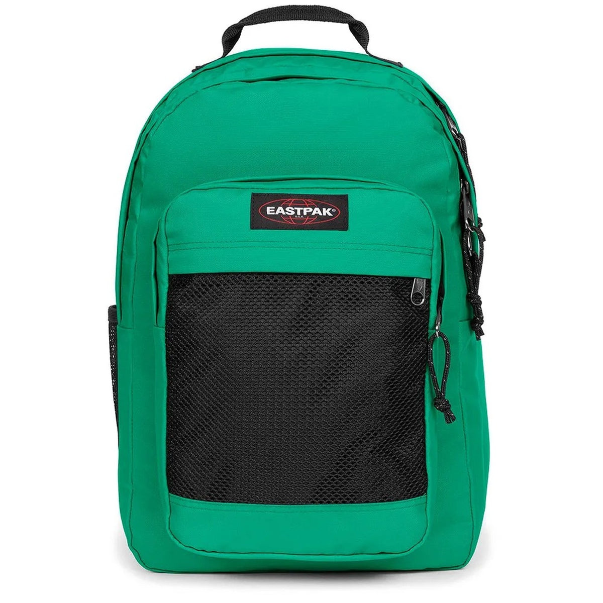 Zaino Eastpak verde; Dimensioni 29x44x28 cm. Doppio comparto con apertura a U, tasca laptop 16 pollici e portaborraccia. Organizer integrato e schienale trapuntato, stile casual-studio. Vista Frontale