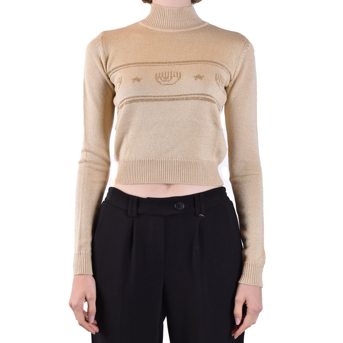 Chiara Ferragni Maglia Donna Beige con Stampa in 31% Acrilico 31% Lana 38% Viscosa a Manica Lunga Scollo Alto V_30256