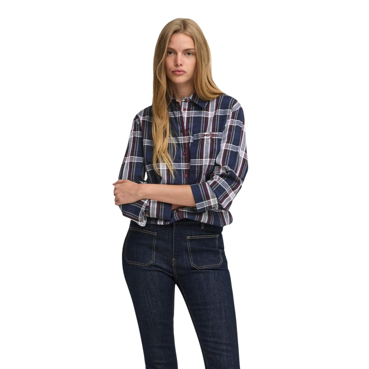 Camicia donna Only a quadri blu navy – Camicia in cotone regular fit 15380217.