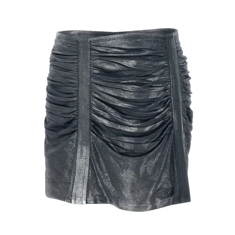 Gonna Diesel donna grigia mini in acetato stretch arricciata - vista laterale