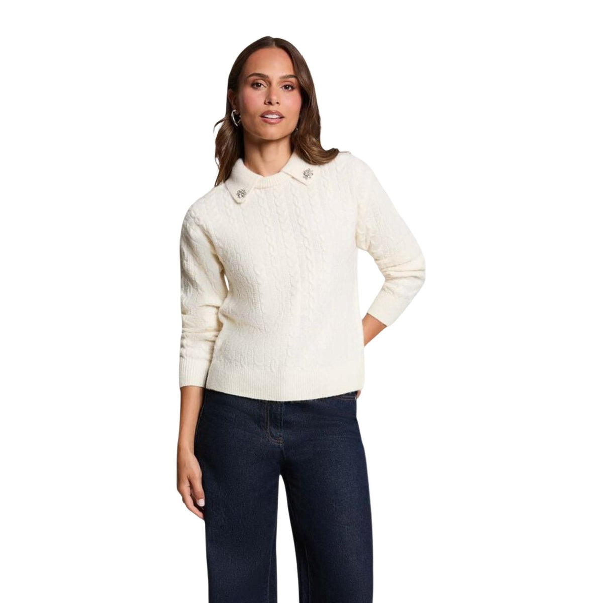 Maglione donna Morgan De Toi avorio – Maglia a trecce con colletto polo 262-MLOLY.