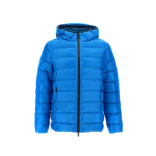 Giubbotto RRD Roberto Ricci Designs uomo blu royal V_30443. Giacca tecnica con cappuccio da uomo in tessuto elasticizzato e impermeabile, vestibilità slim fit con cerniera lampo e tasche anteriori, abbigliamento autunno inverno.