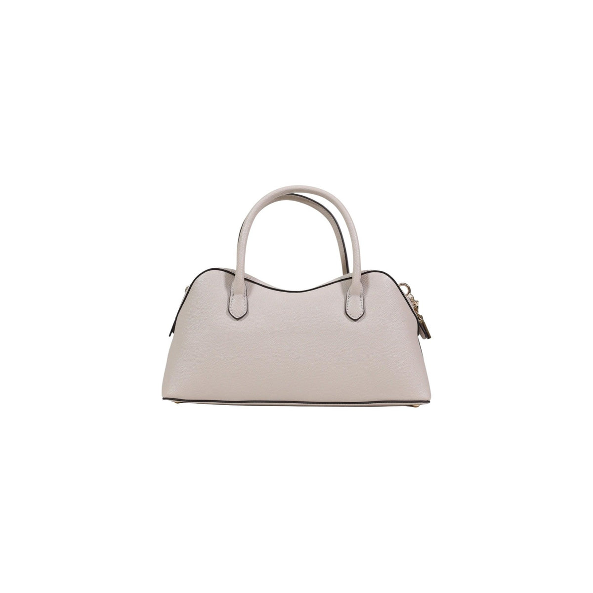 Borsa Guess Davina Satchel Beige; 100% Poliuretano. Dettagli dorati, charm logati, tracolla removibile. Borsa a mano donna elegante e strutturata. Vista posteriore