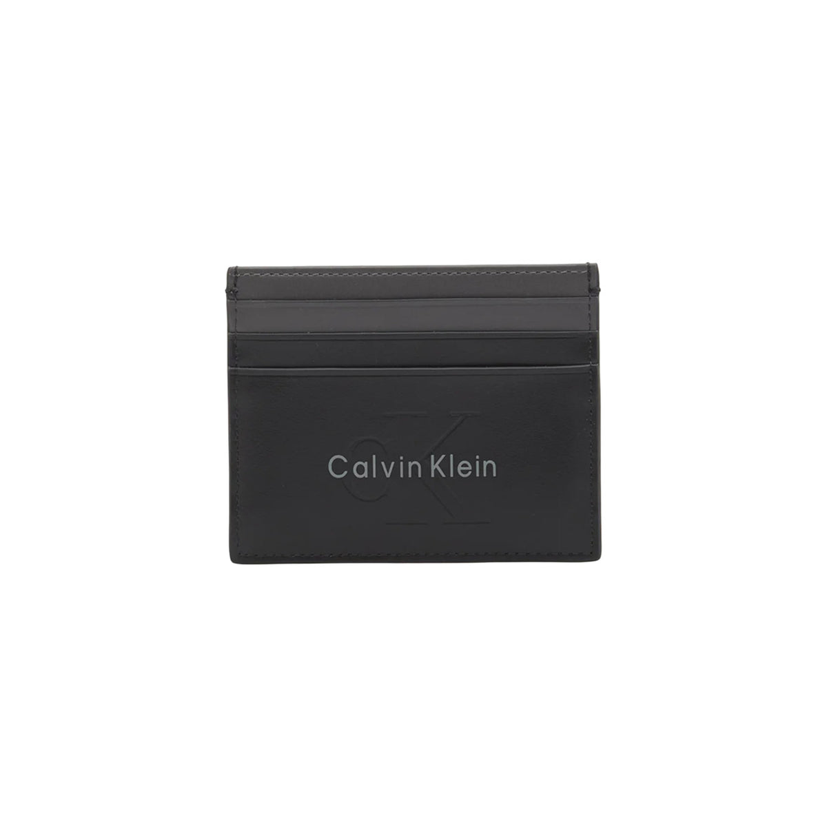 Portacarte in Pelle Calvin Klein; Nero. 100% Vera pelle, scomparti porta tessere, tasca con cerniera, logo in rilievo. Profilo ultra-slim (0,5 cm), stile minimal e funzionale 4 stagioni. Frontale