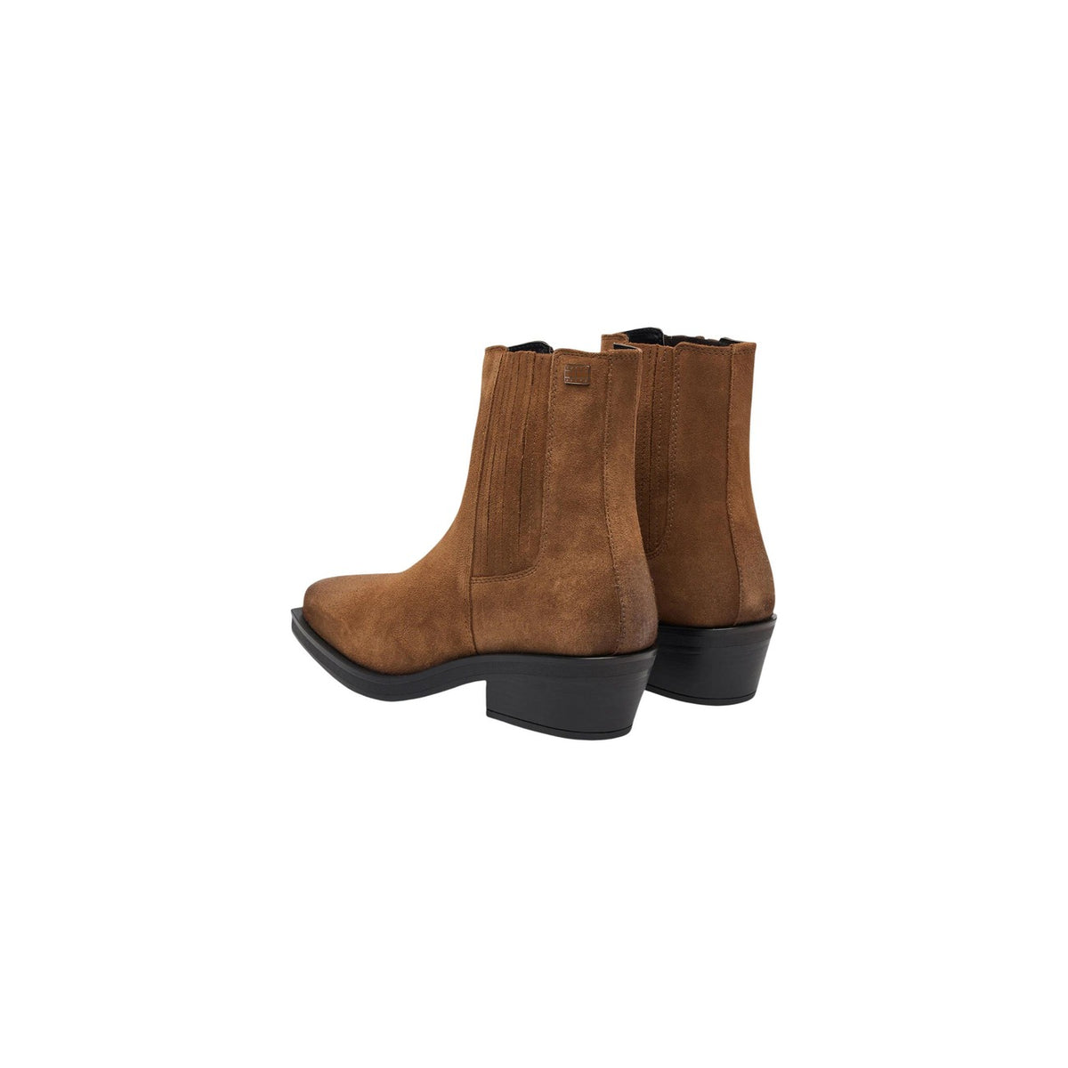 Stivaletti beige donna Tommy Jeans EN0EN03142. Stivali texani da donna in camoscio beige con punta squadrata, tacco basso 5 cm, bande elastiche e logo Tommy Jeans.