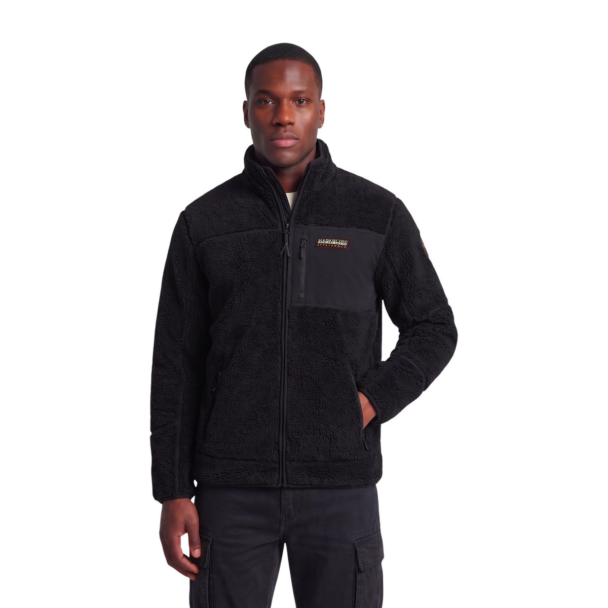 Giacca pile uomo Napapijri Yupik FZ 5 – Pile colorblock blu beige nero con zip YUPIK FZ 5.
