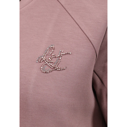 Felpa aperta con cerniera Liu Jo donna rosa TF6287 J3958. Giacca sportiva mezza stagione in viscosa con logo di strass sul petto, tasche e zip integrale, abbigliamento casual.