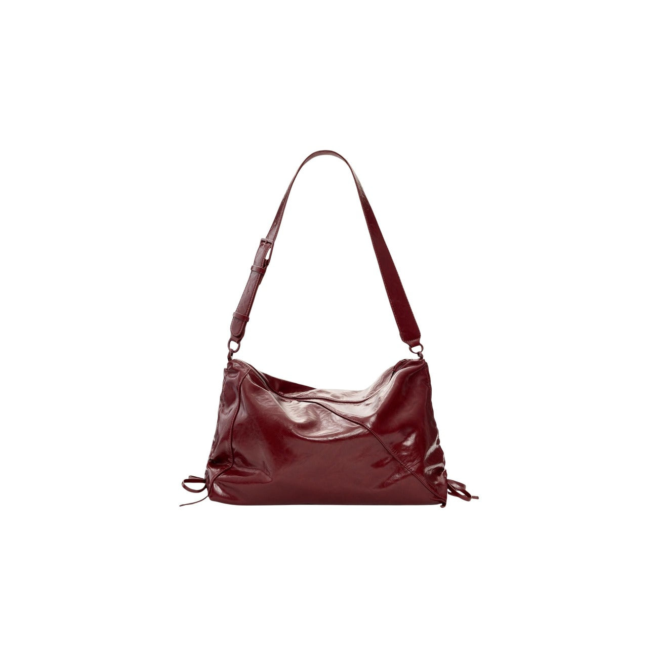 Borsa grande da donna Desigual BAG_RODIO LEIRIA BURGUN in poliestere lucido effetto stropicciato. Colore rosso bordeaux vista posteriore