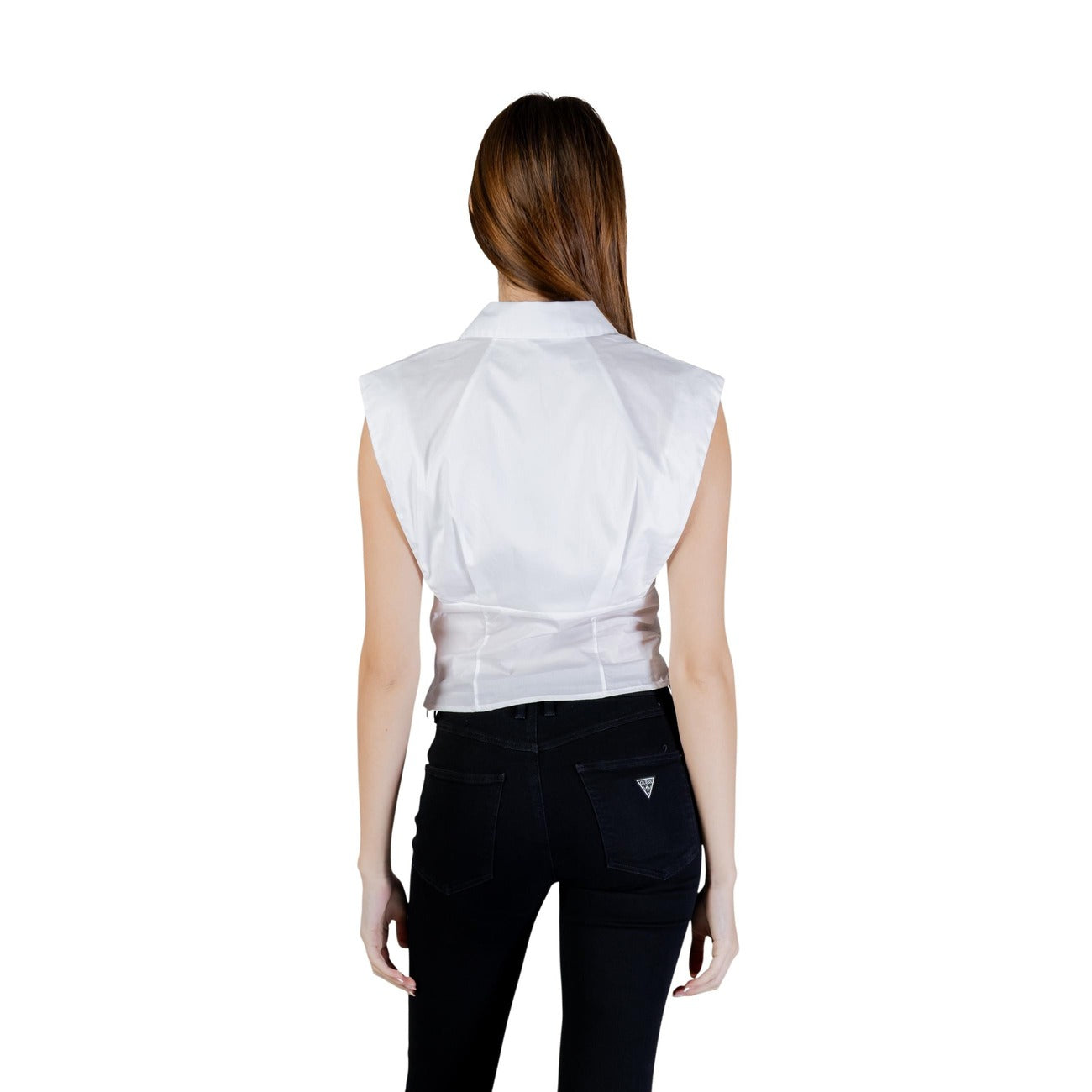 Blusa donna Guess SL CHERRY TOP bianca in cotone senza maniche primavera estate - vista posteriore