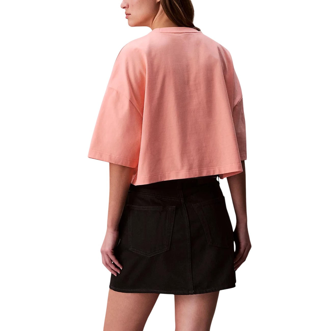 Calvin Klein Jeans T-Shirt Donna Albicocca Rosa Manica Corta Scollo Tondo Cotone 100% Autunno Inverno LV047C202G