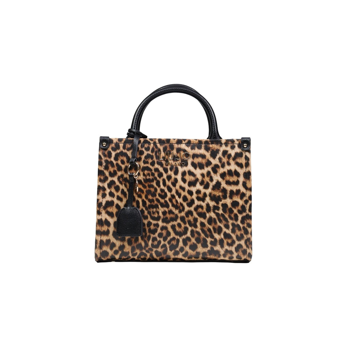 Liu Jo S Tote Leopardata; borsa piccola in poliuretano con stampa animalier, manici rigidi e charm. Look deciso e sofisticato in formato compatto. Vista frontale
