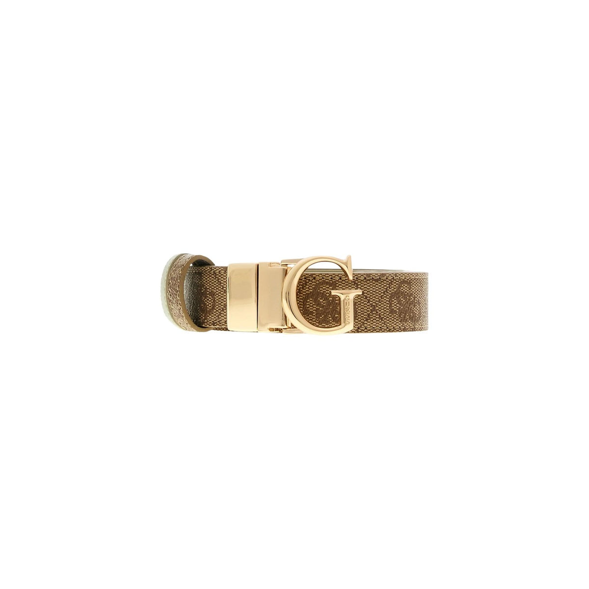 Guess Leona Logo; reversibile, altezza 2,5 cm, fibbia con logo G dorato. Cintura logata sottile per outfit raffinati. Colore beige/marrone.