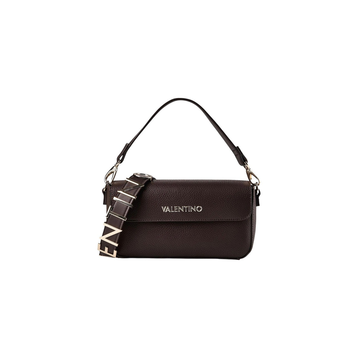 Borsa Valentino Bags Florayne marrone VBSA6608BOR. Borsetta da donna a spalla e tracolla (30x16x9 cm) a trapezio in ecopelle marrone con manico ad anello rigido, dettagli in metallo dorato e zip.
