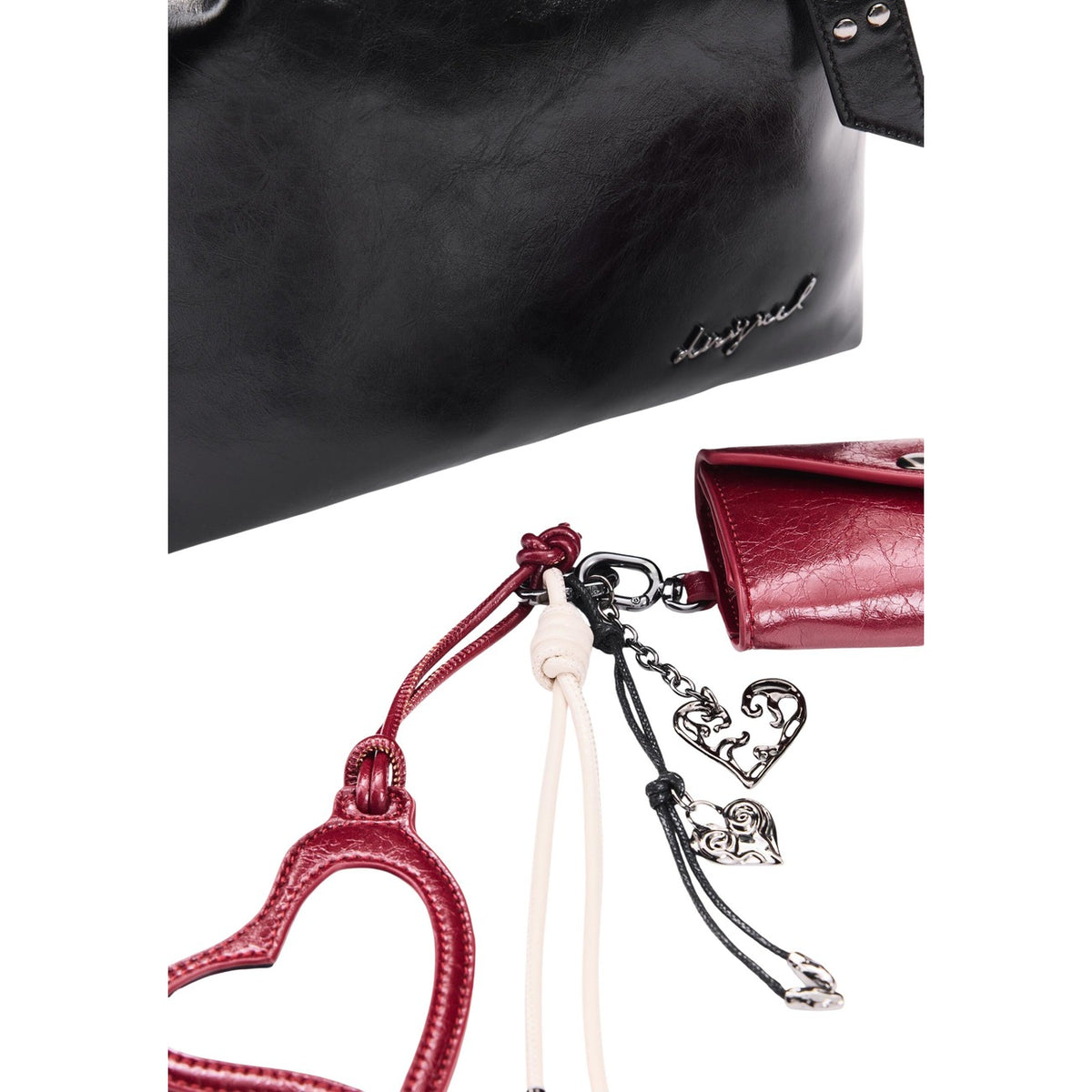 Zainetto Desigual donna nero modello BACK_GALAXY LUENA MINI. Mini zaino in ecopelle nera a tinta unita con fibbia metallica sul davanti, lacci laterali regolabili, manico a mano e spallacci, borsa zaino casual ed elegante da giorno collezione autunno inverno.