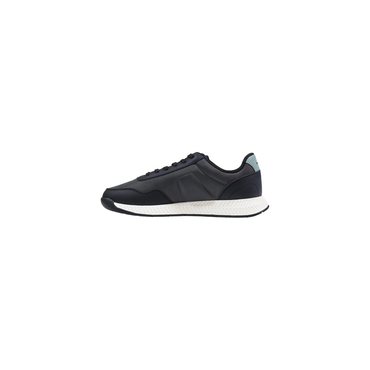 Sneakers Boss Titanium uomo grigie con tomaia mista tessuto lavorato liscio lacci suola gomma - vista laterale