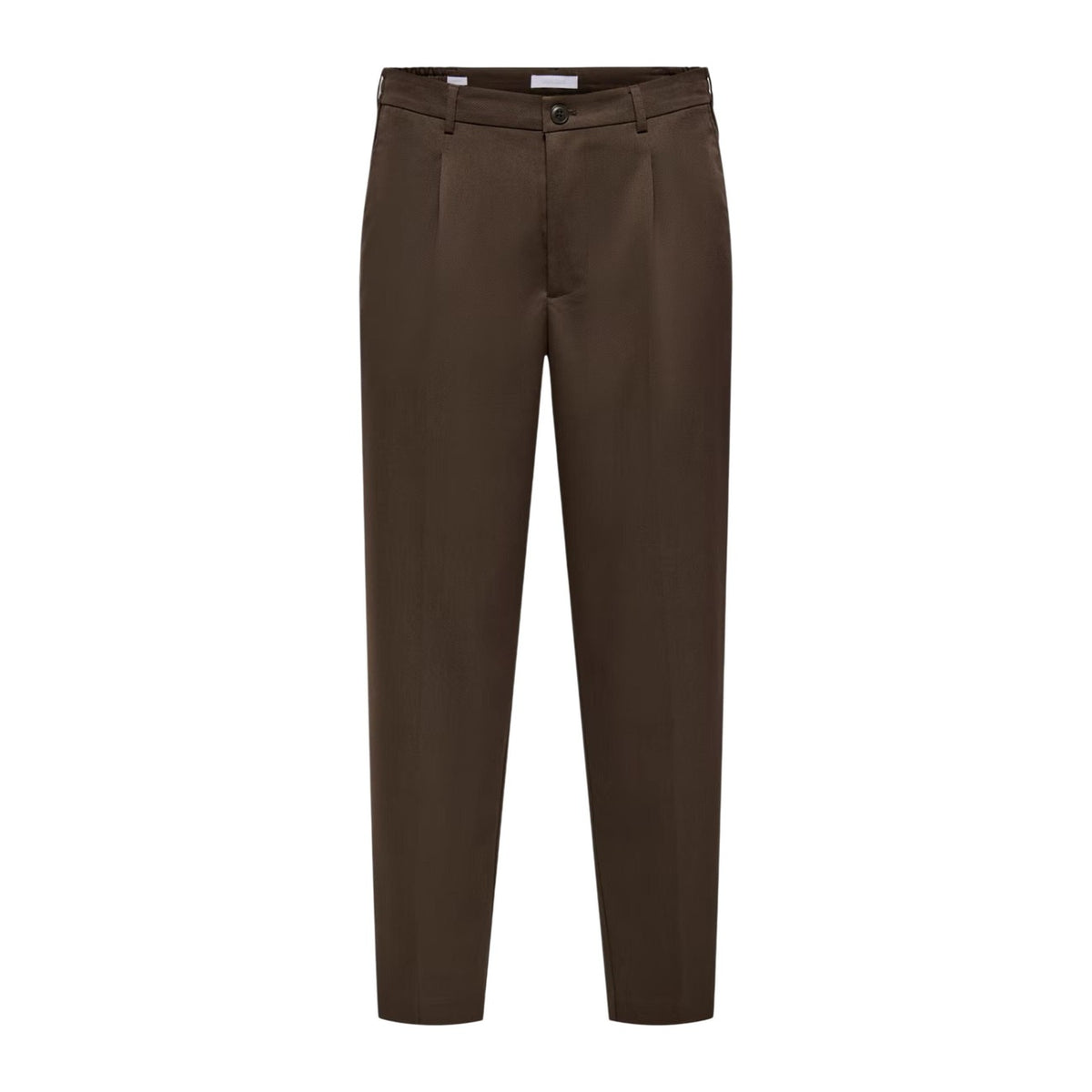 Pantaloni eleganti marroni uomo Only & Sons Onsmiro 22035160. Pantaloni da cerimonia e formali in poliestere riciclato e viscosa con taglio sartoriale, pinces, chiusura con zip e bottone.