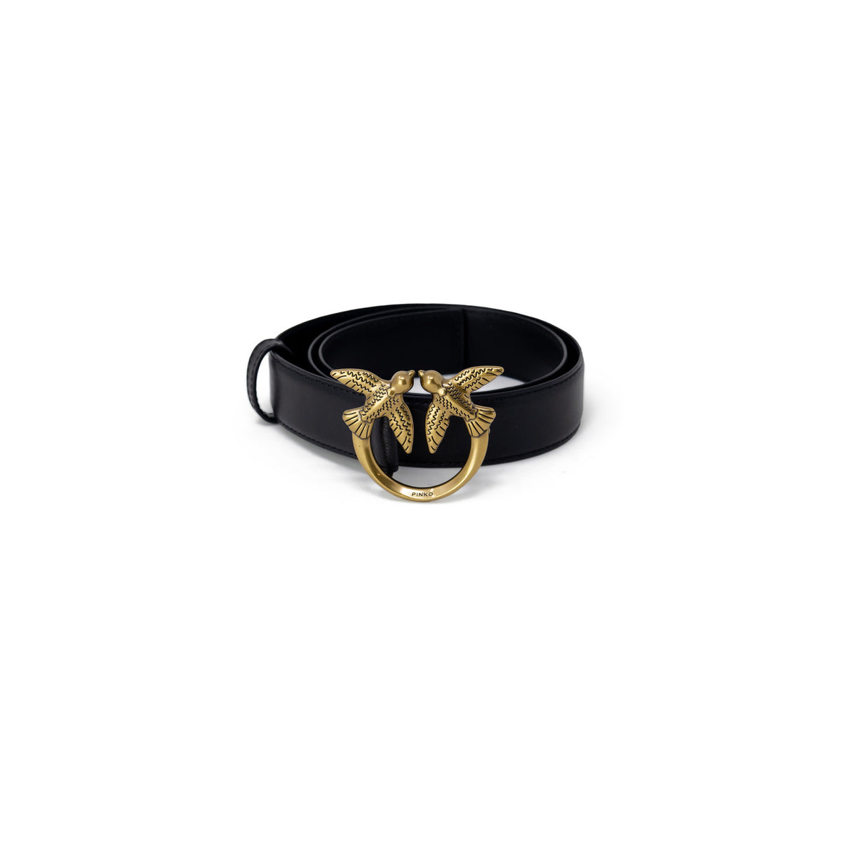 Pinko Love Berry H3 Vitello Seta; 100% pelle, fibbia logata oro, altezza 3 cm. L'accessorio must-have per un look femminile e glamour. Colore nero e oro. Vista frontale