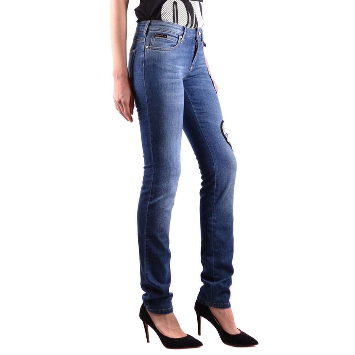 Philipp Plein Jeans Donna Blu con Zip Bottone Tasche Anteriori Posteriori in Cotone 98% Elastan 2% Autunno/Inverno B_33820