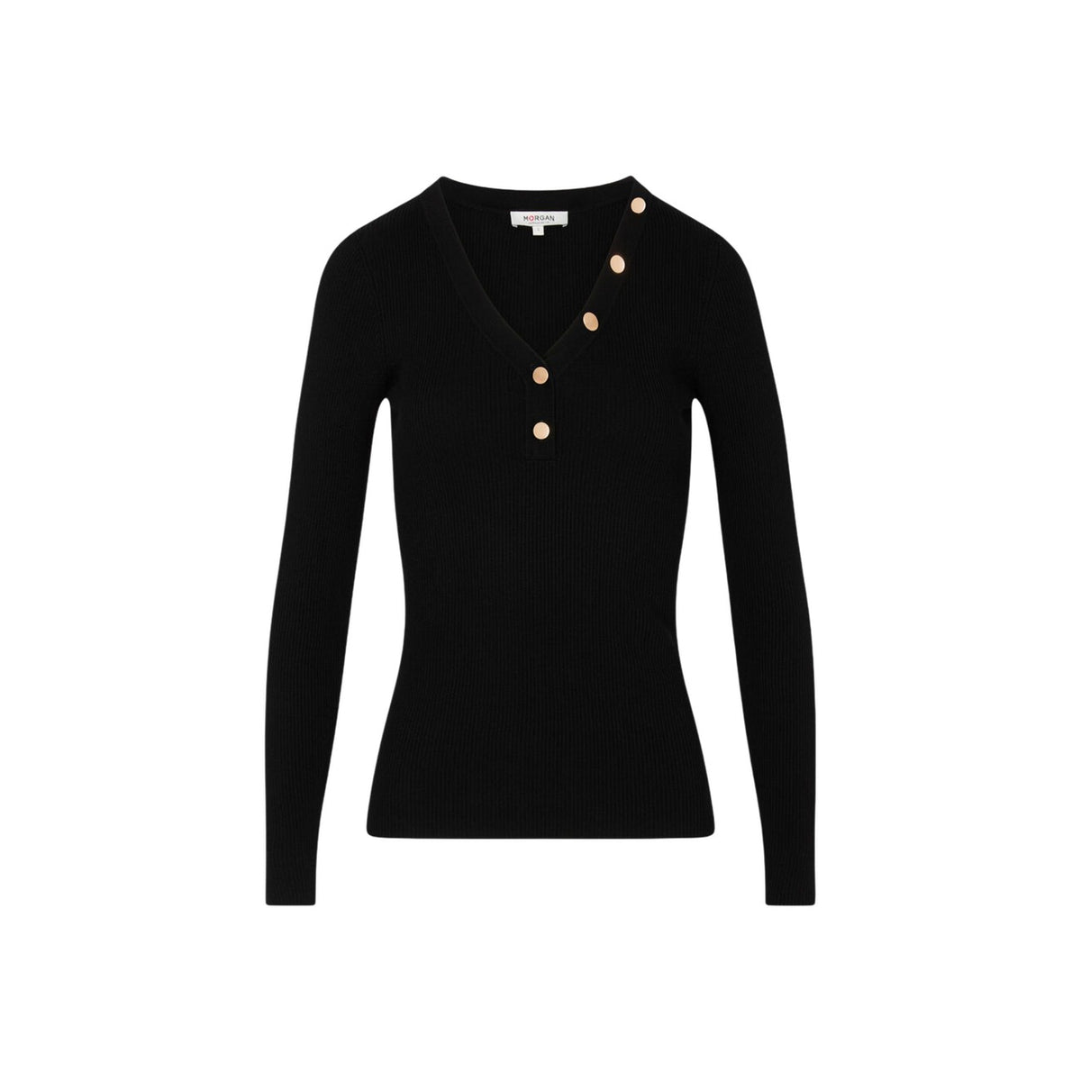 Maglione nero donna Morgan De Toi 261-MBANBIN. Pullover aderente a maniche lunghe in 70% viscosa e 30% poliammide con scollo a V e bottoni chic per l'autunno/inverno.